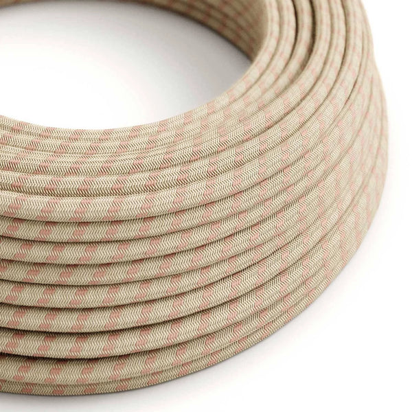 Textilkabel Altrosa-Beige gestreift – RD51 rund 2x0,75