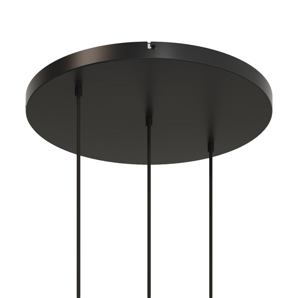 Runder Lampenbaldachin aus Aluminium Ø 50 cm mit Halterung und Erdungs-Textilkabel, mit 3 Frontbohrungen in Linie – Schwarz