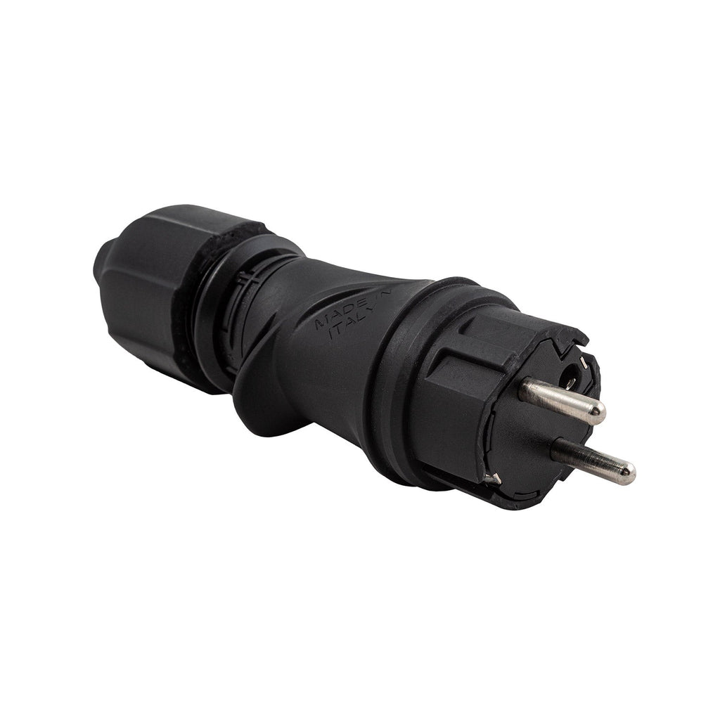 Schwarzer Schuko-Stecker 16A 250V IP44 für Außenbereich – System Modulair kompatibel – Schwarz