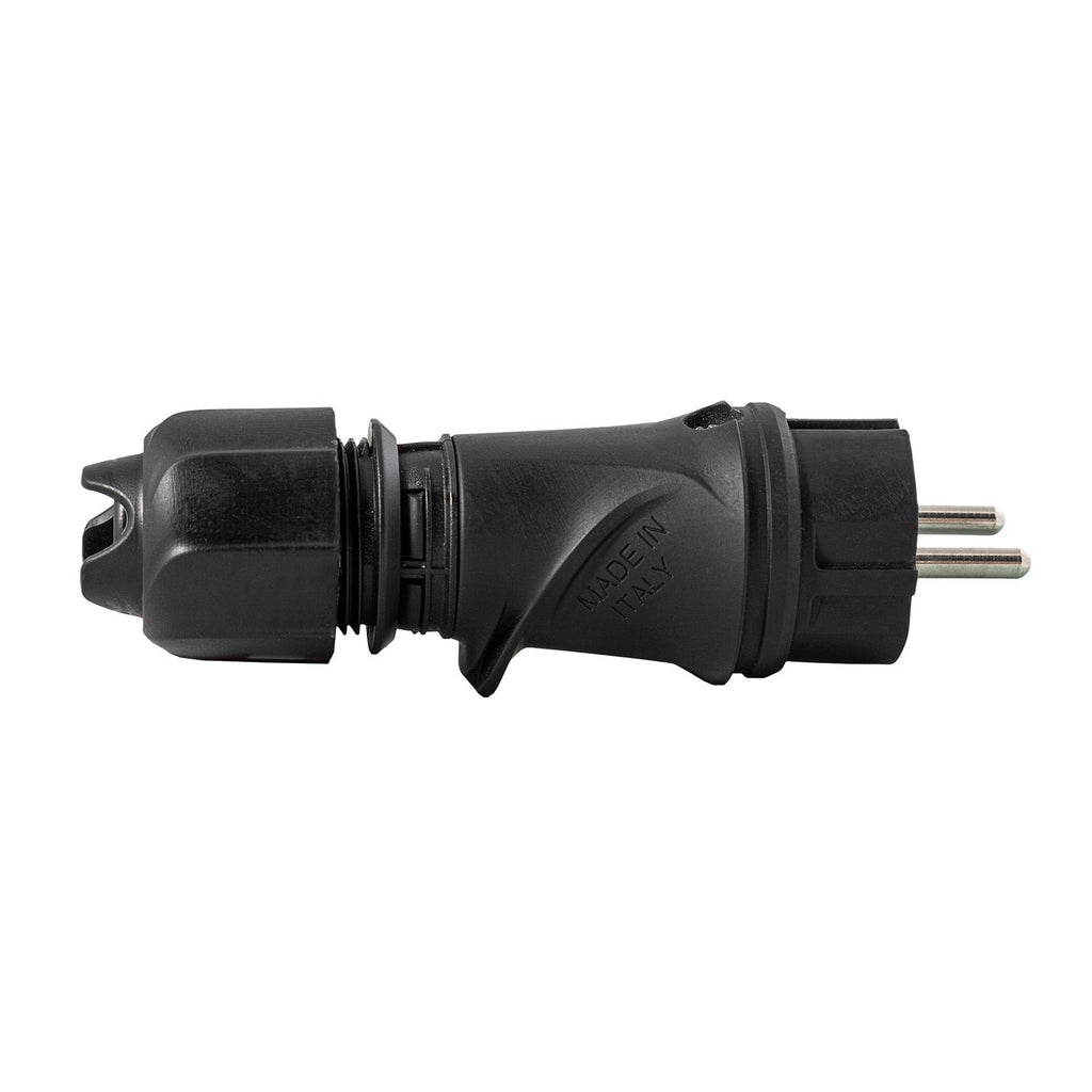 Schwarzer Schuko-Stecker 16A 250V IP44 für Außenbereich – System Modulair kompatibel – Schwarz – Ansicht 2