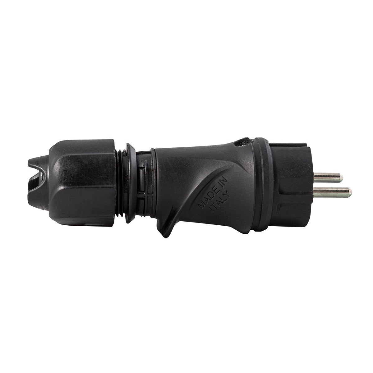 Schwarzer Schuko-Stecker 16A 250V IP44 für Außenbereich – System Modulair kompatibel – Schwarz – Ansicht 2