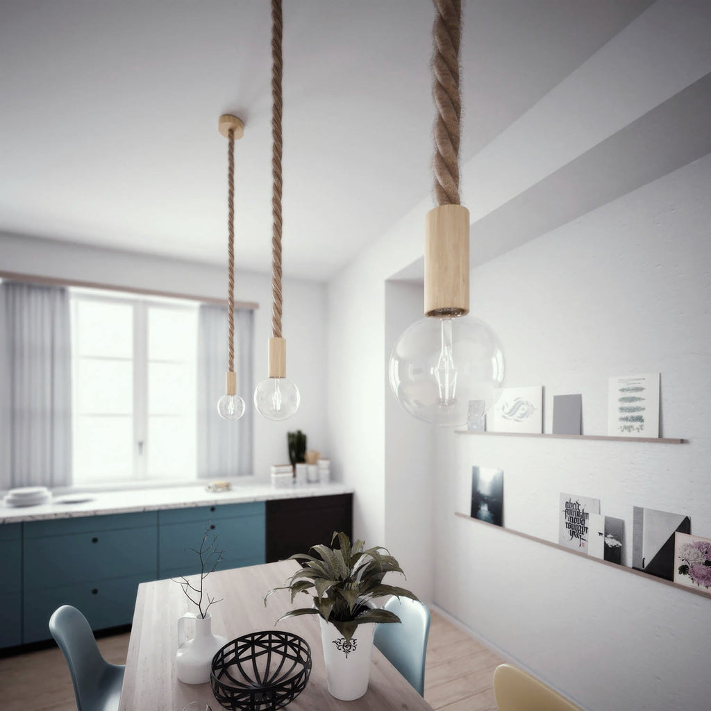 E27 Lampenfassungen-Kit aus Holz für 3XL-Kordel - Natur – Ansicht 3