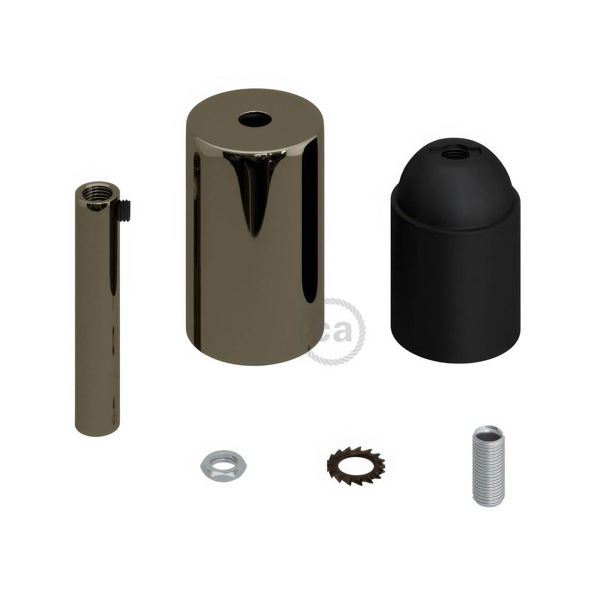 E27-Lampenfassungs-Set zylindrisch aus Metall mit 7 cm Zugentlastung – Perlschwarz – Ansicht 2