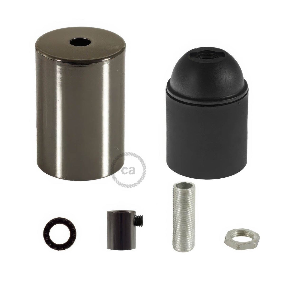 Kit Lampenfassungen E27 zylindrisch aus Metall – Perlschwarz – Ansicht 6