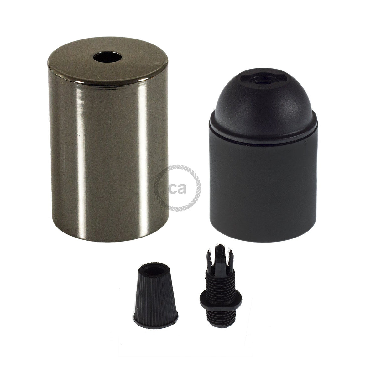 Kit Lampenfassungen E27 zylindrisch aus Metall – Perlschwarz – Ansicht 2