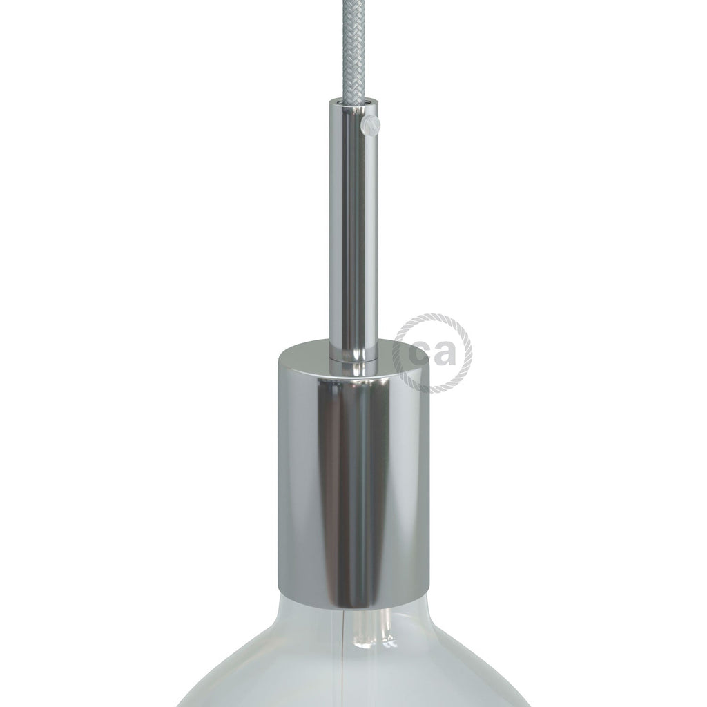 Zylindrisches Lampenfassungs-Kit E27 aus Metall mit 7 cm Zugentlastung – Chrom
