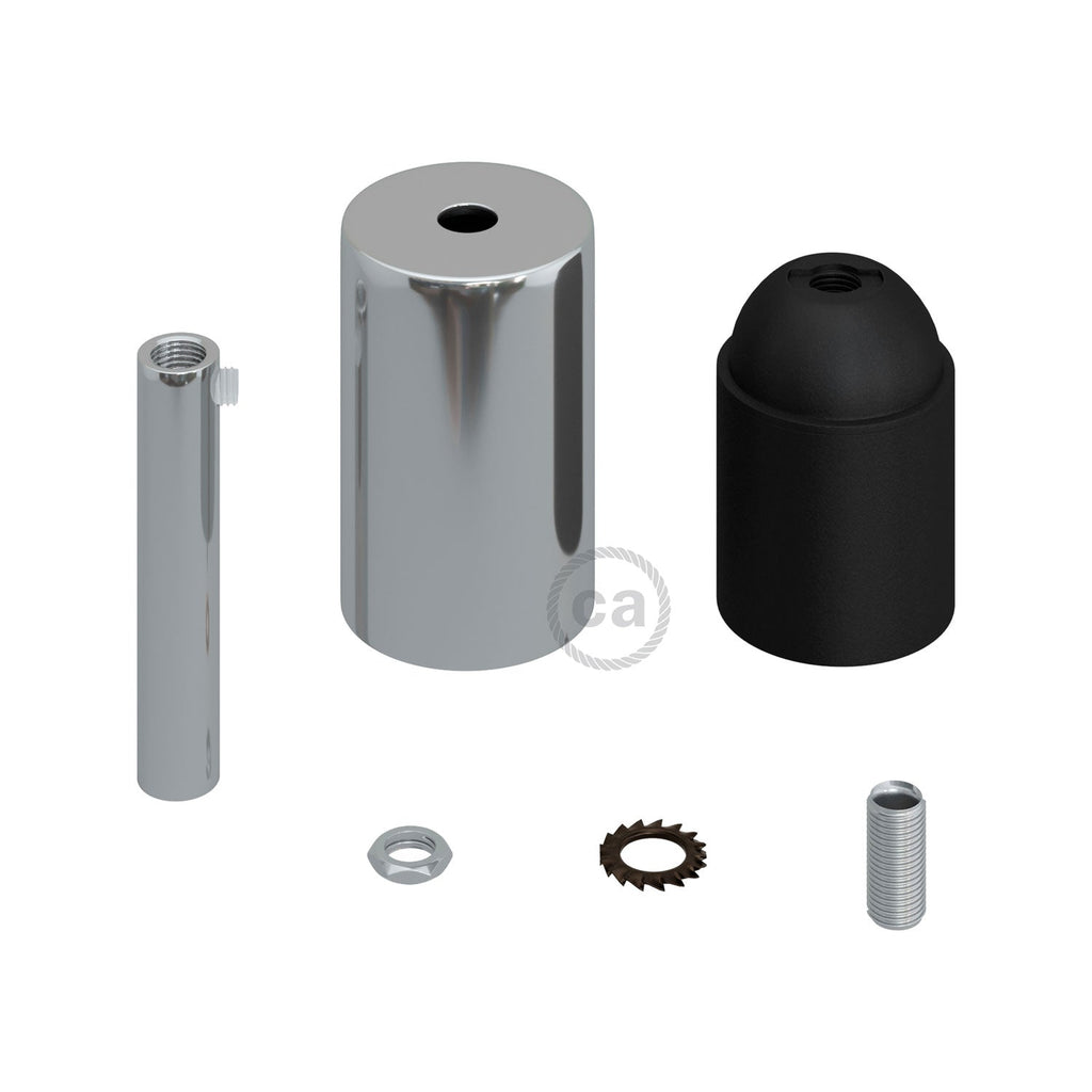 Zylindrisches Lampenfassungs-Kit E27 aus Metall mit 7 cm Zugentlastung – Chrom – Ansicht 2