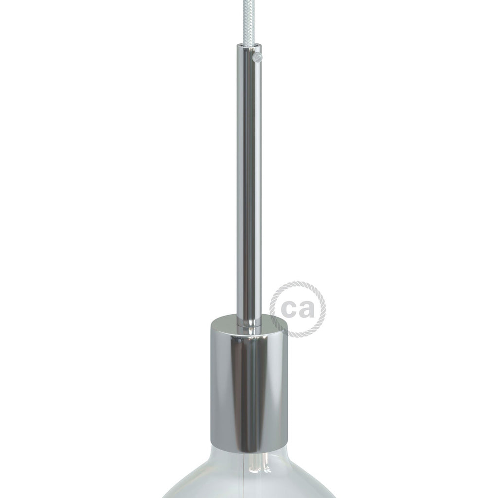 Zylindrisches E27-Fassungsset aus Metall mit 15 cm Zugentlastung – Chrom