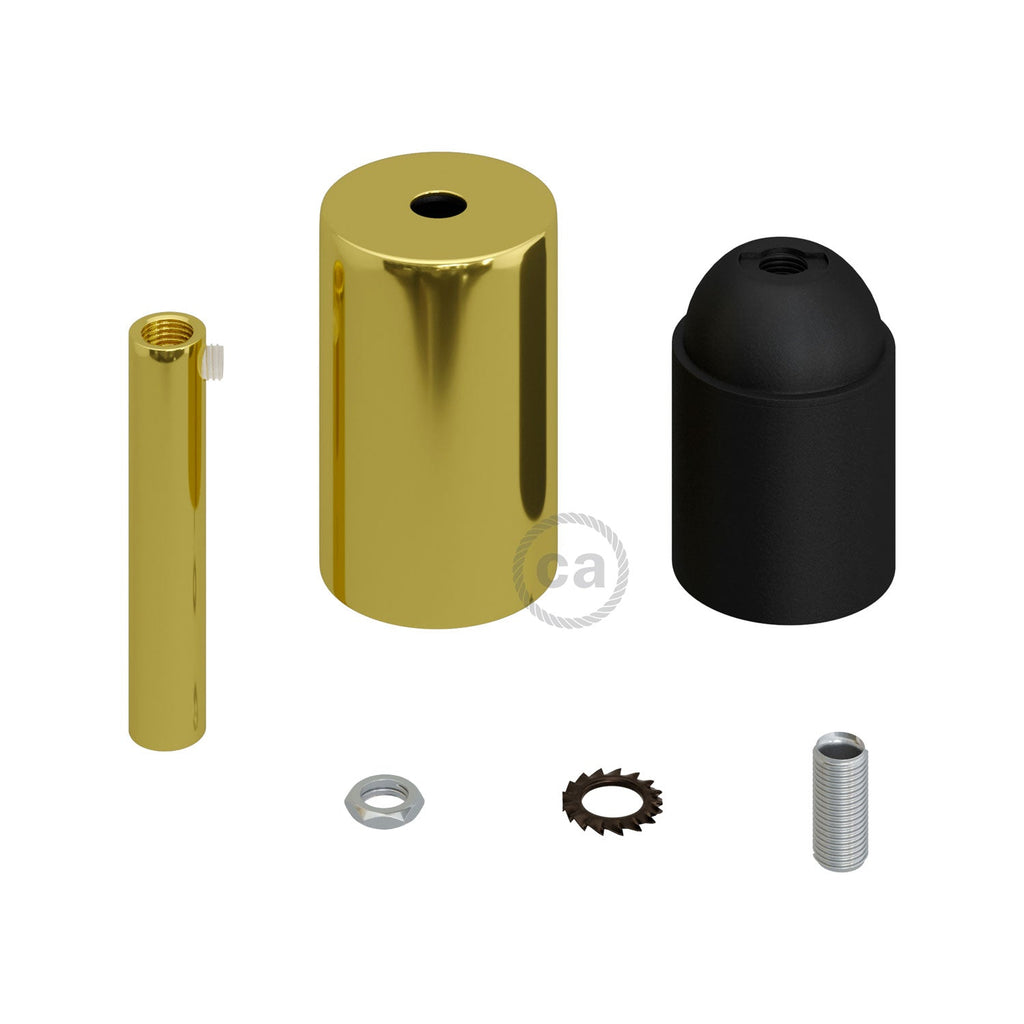 Kit E27 Metallzylinder-Fassung mit 7 cm Zugentlastung – Messing – Ansicht 2