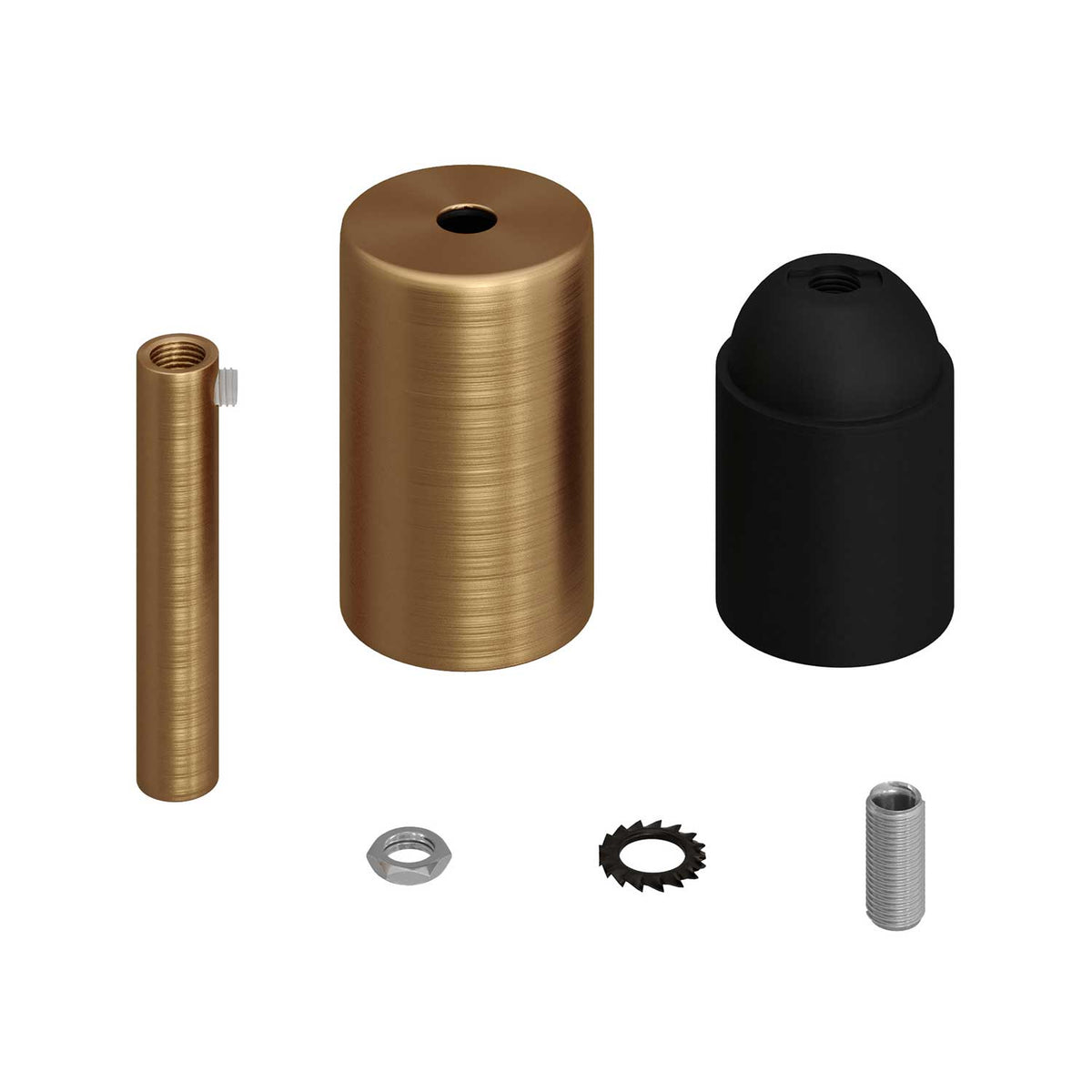 Kit Zylinder-Lampenfassung E27 aus Metall mit 7 cm Zugentlastung – Satiniertes Bronze – Ansicht 2
