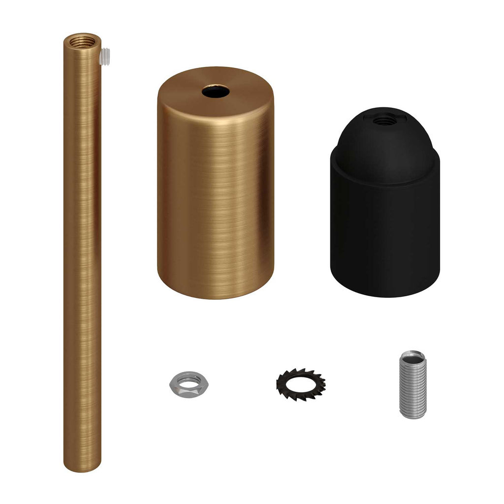 Lampensockel-Set E27 Zylinder aus Metall mit 15 cm Zugentlastung – Gebürsteter Bronze – Ansicht 2