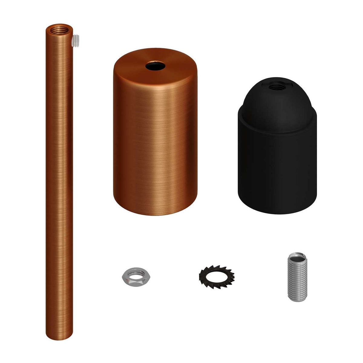 E27-Fassungs-Kit, zylindrisch aus Metall, mit 15 cm Zugentlastung – Satiniertes Kupfer – Ansicht 2