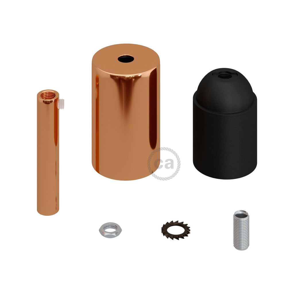 Zylindrisches E27-Lampenfassungs-Set aus Metall mit 7-cm-Kabelzugentlaster – Kupfer – Ansicht 2