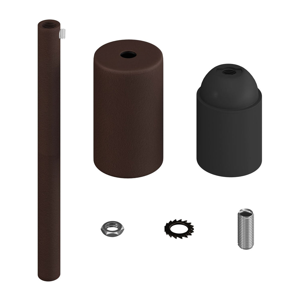 E27-Zylinderlampenfassung-Kit aus Metall mit 15 cm Kabelklemmstück – Dunkelbraun lackiert – Ansicht 2