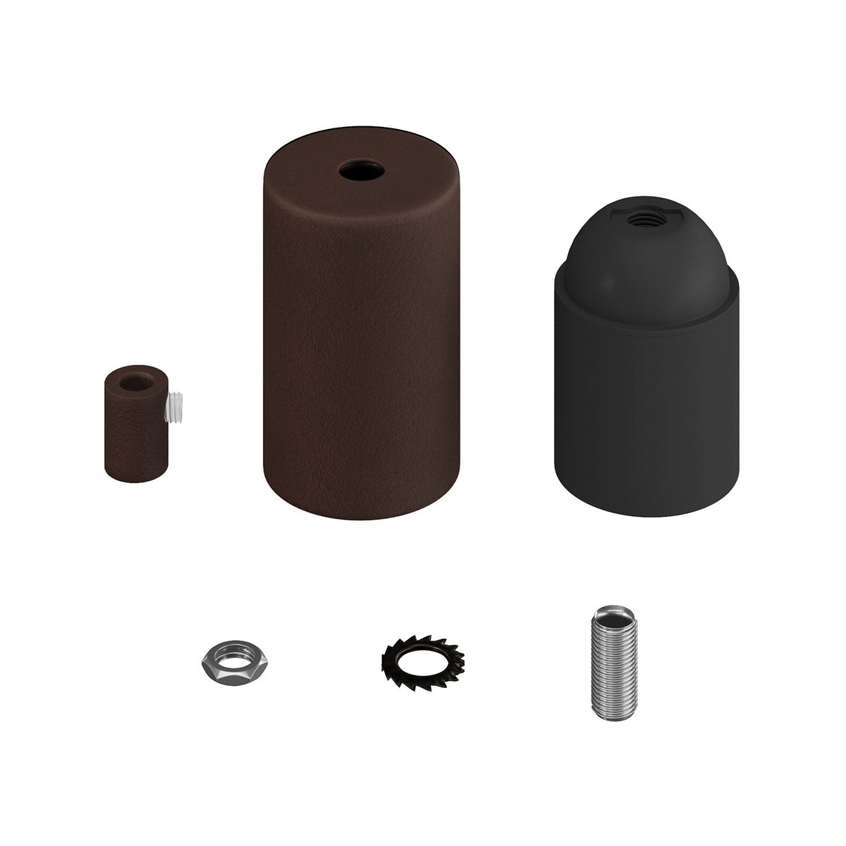 Kit Lampenfassung E27 zylindrisch aus Metall – Dunkelrost lackiert – Ansicht 6