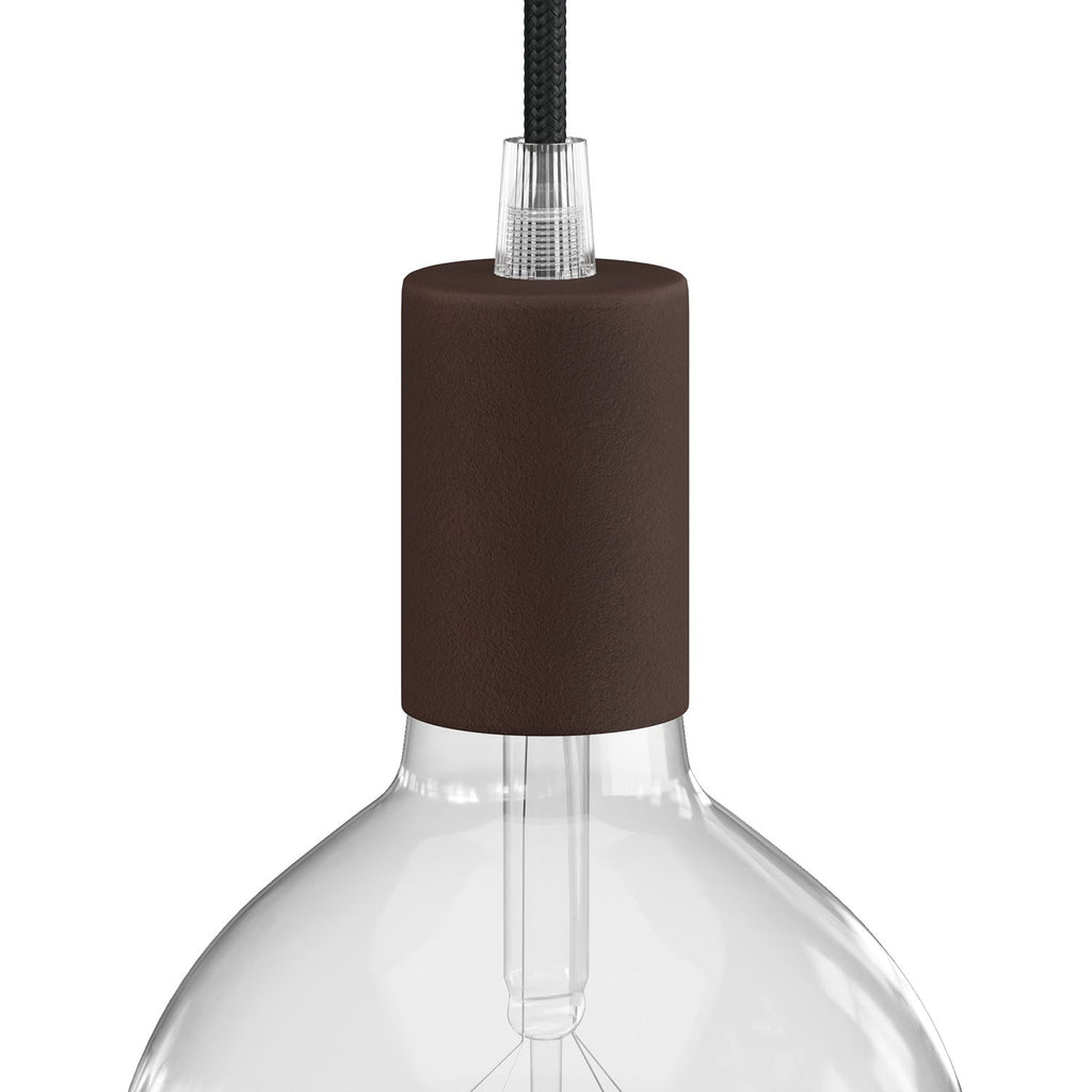 Kit Lampenfassung E27 zylindrisch aus Metall – Dunkelrost lackiert