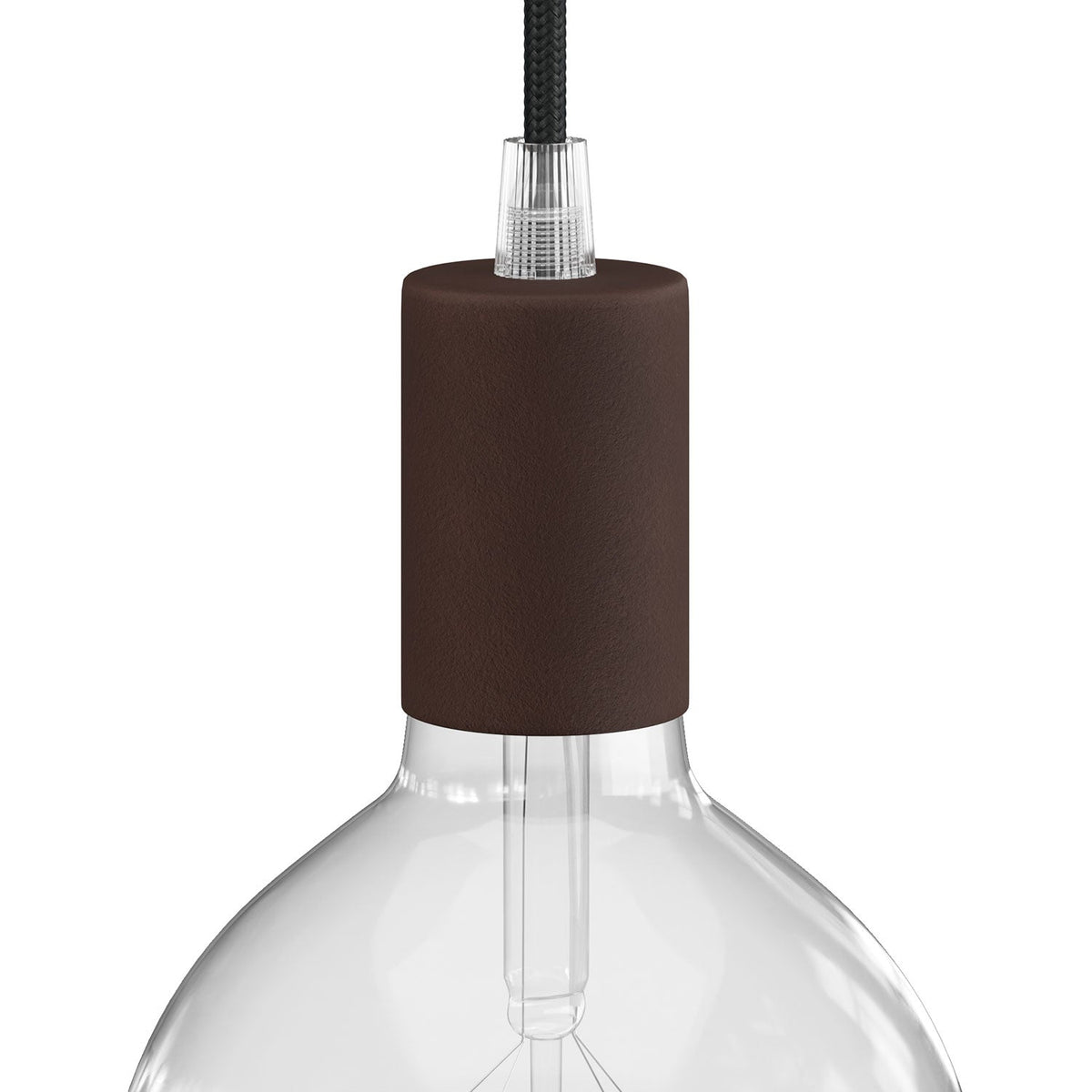Kit Lampenfassung E27 zylindrisch aus Metall – Dunkelrost lackiert
