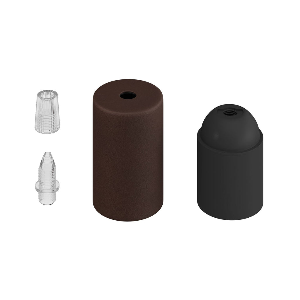 Kit Lampenfassung E27 zylindrisch aus Metall – Dunkelrost lackiert – Ansicht 2