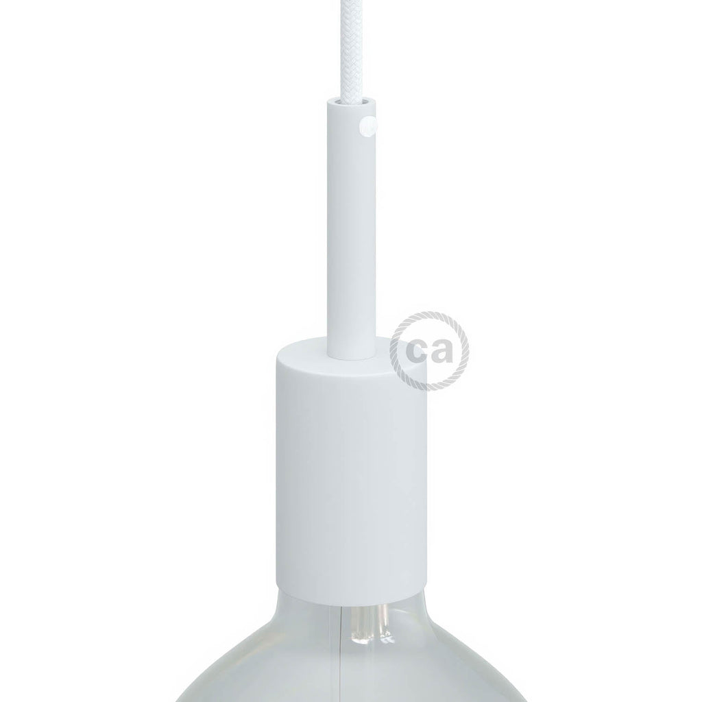Zylindrisches E27-Fassungsset aus Metall mit 7-cm-Zugentlastung – Mattweiß