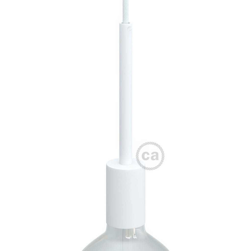 Zylindrisches E27 Lampenfassung-Set aus Metall mit 15 cm Zugentlastung – Mattweiß