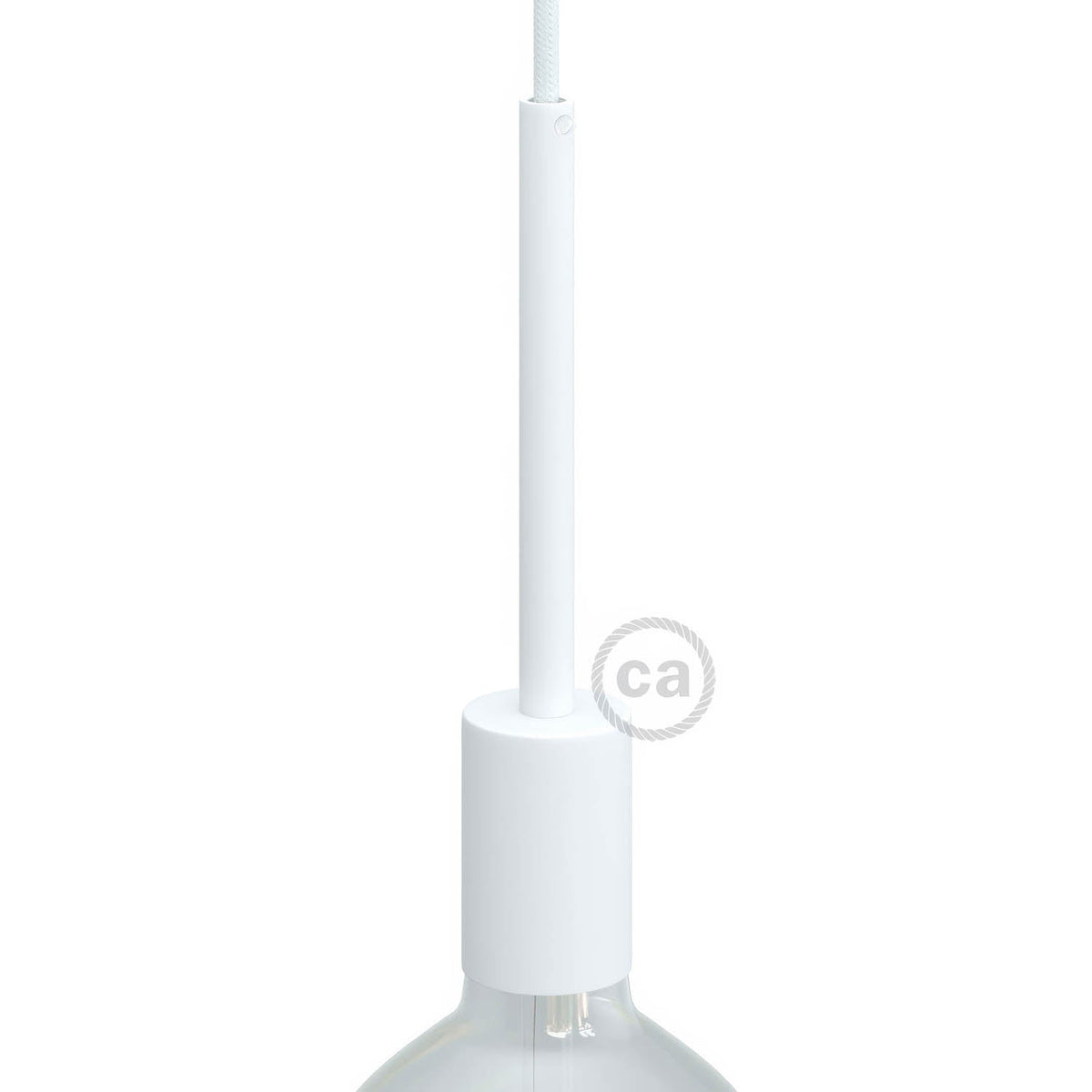 Zylindrisches E27 Lampenfassung-Set aus Metall mit 15 cm Zugentlastung – Mattweiß