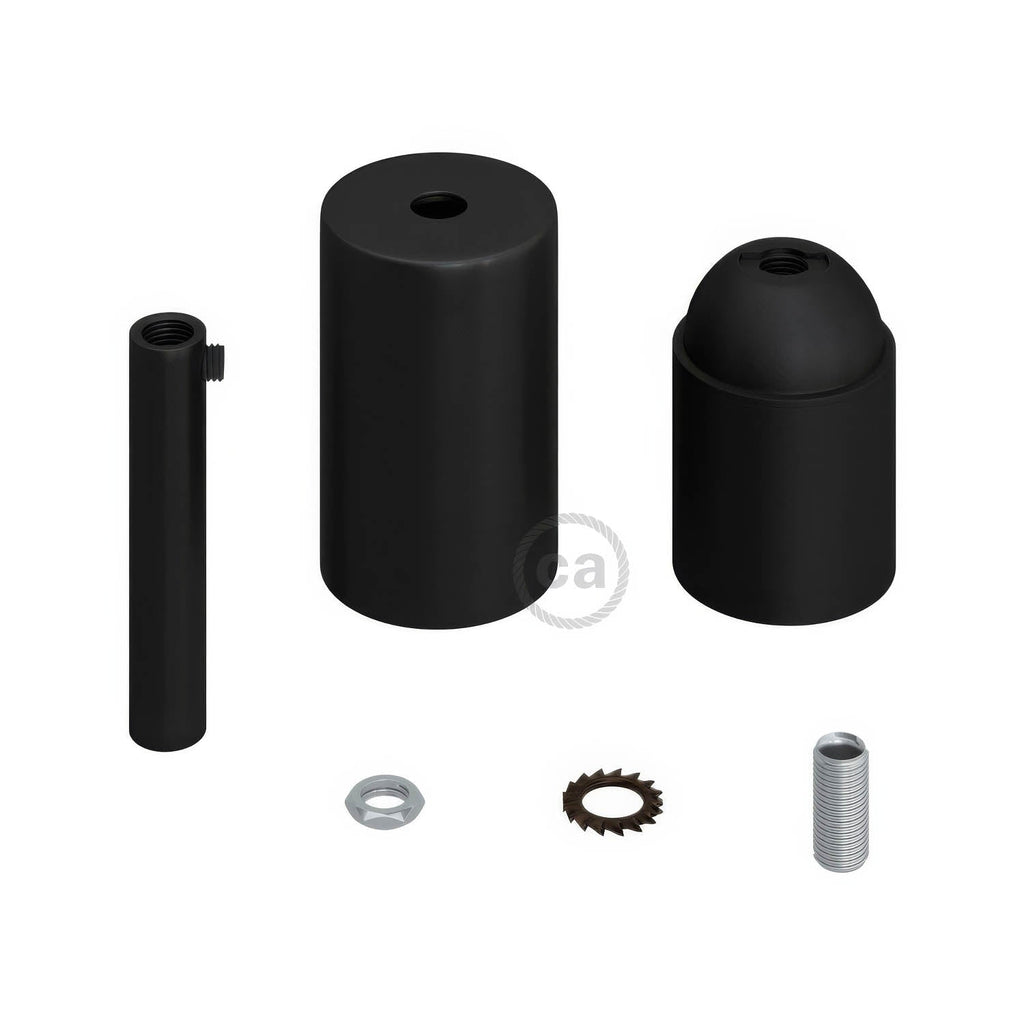 Kit zylindrische E27-Metallfassung mit 7 cm Zugentlastung – Schwarz – Ansicht 2