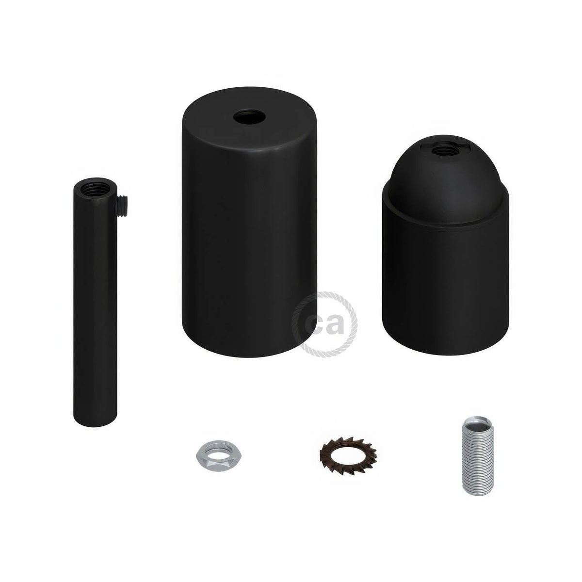 Kit zylindrische E27-Metallfassung mit 7 cm Zugentlastung – Schwarz – Ansicht 2