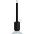 Kit zylindrische E27 Lampenfassung aus Metall mit 15 cm Kabelverschraubung – Schwarz