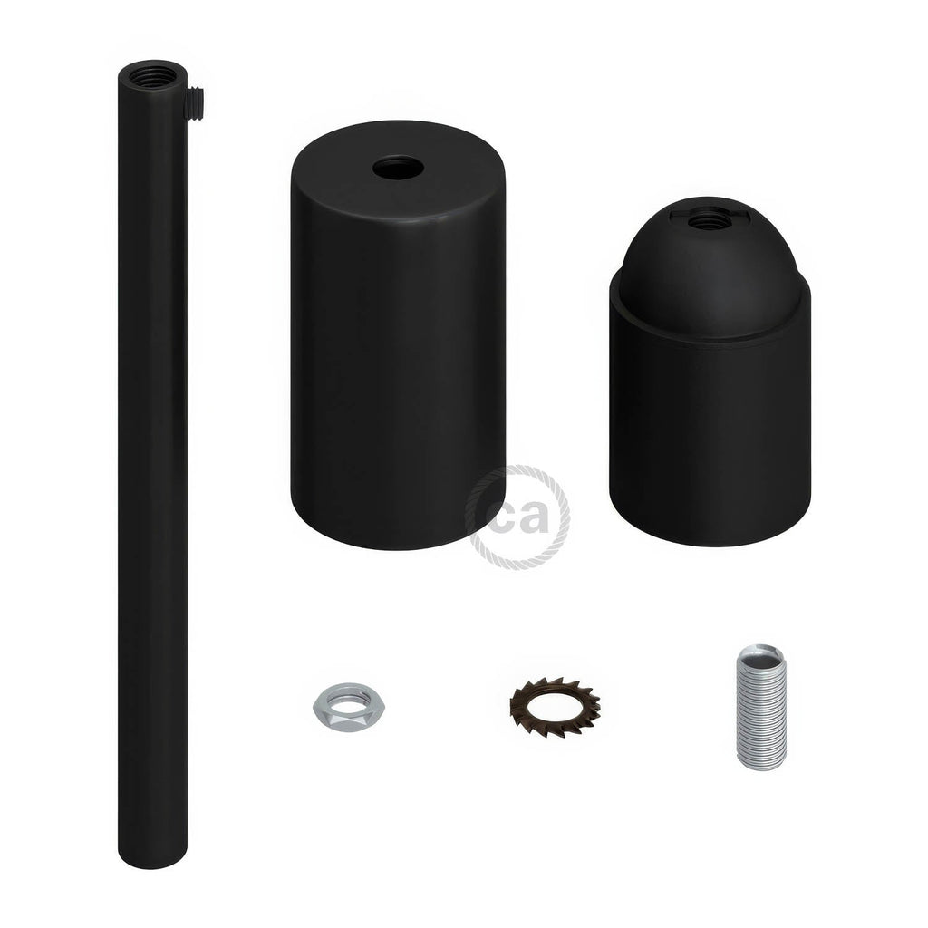 Kit zylindrische E27 Lampenfassung aus Metall mit 15 cm Kabelverschraubung – Schwarz – Ansicht 2