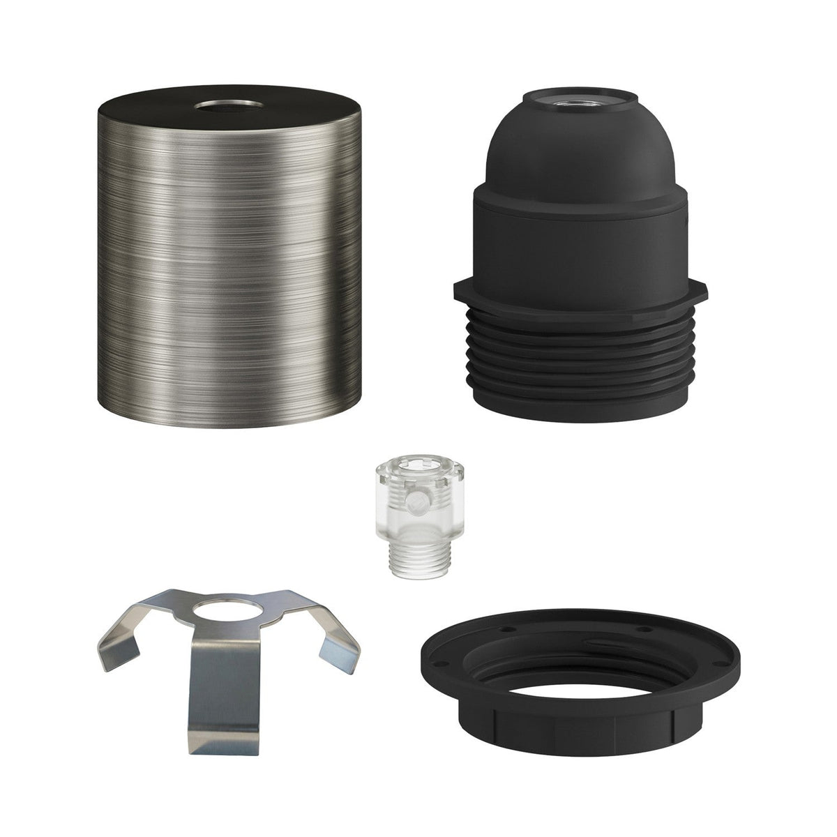 Halbgewindetes E27-Lampenfassungs-Kit aus Metall mit verdecktem Kabelstopper – Satiniertes Titan – Ansicht 2