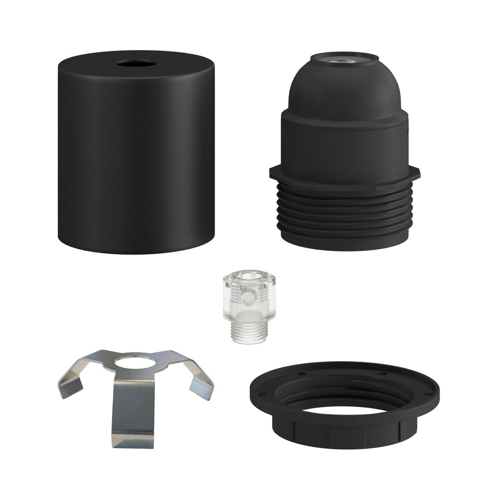 E27 Lampenfassung-Kit, halbgewindet, aus Metall mit versteckter Kabelklemme – Schwarz – Ansicht 2