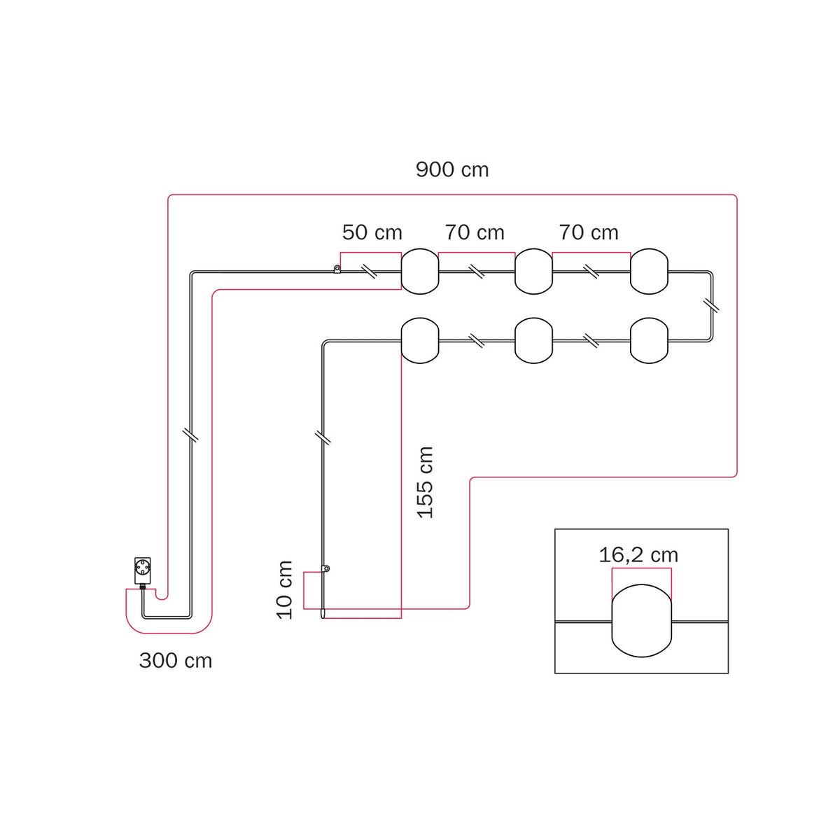 Lichterkette 6 Lichtpunkte für den Außenbereich IP67 Weiß Sand - Marina6 Cherry – Ansicht 8
