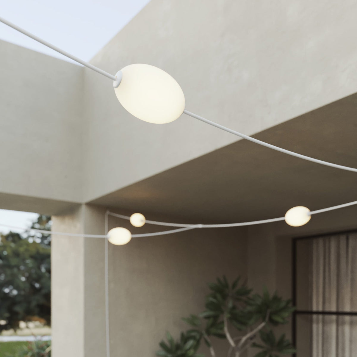Lichterkette GRID mit 7 Lichtpunkten für außen IP67 Sandweiß – Marina GRID – Ansicht 5
