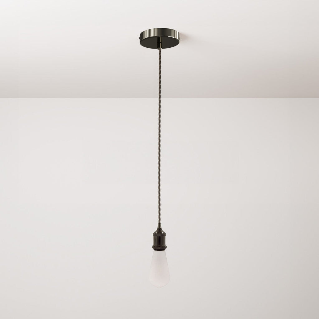 Pendelleuchte komplett mit geflochtenem Stoffkabel und Lampenfassung aus Aluminium – Perlenschwarz