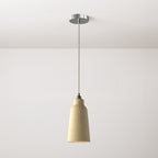 Komplette Pendellampe mit Stoffkabel, Flaschenschirm aus Keramik und Metallakzenten – Taupe gestreift