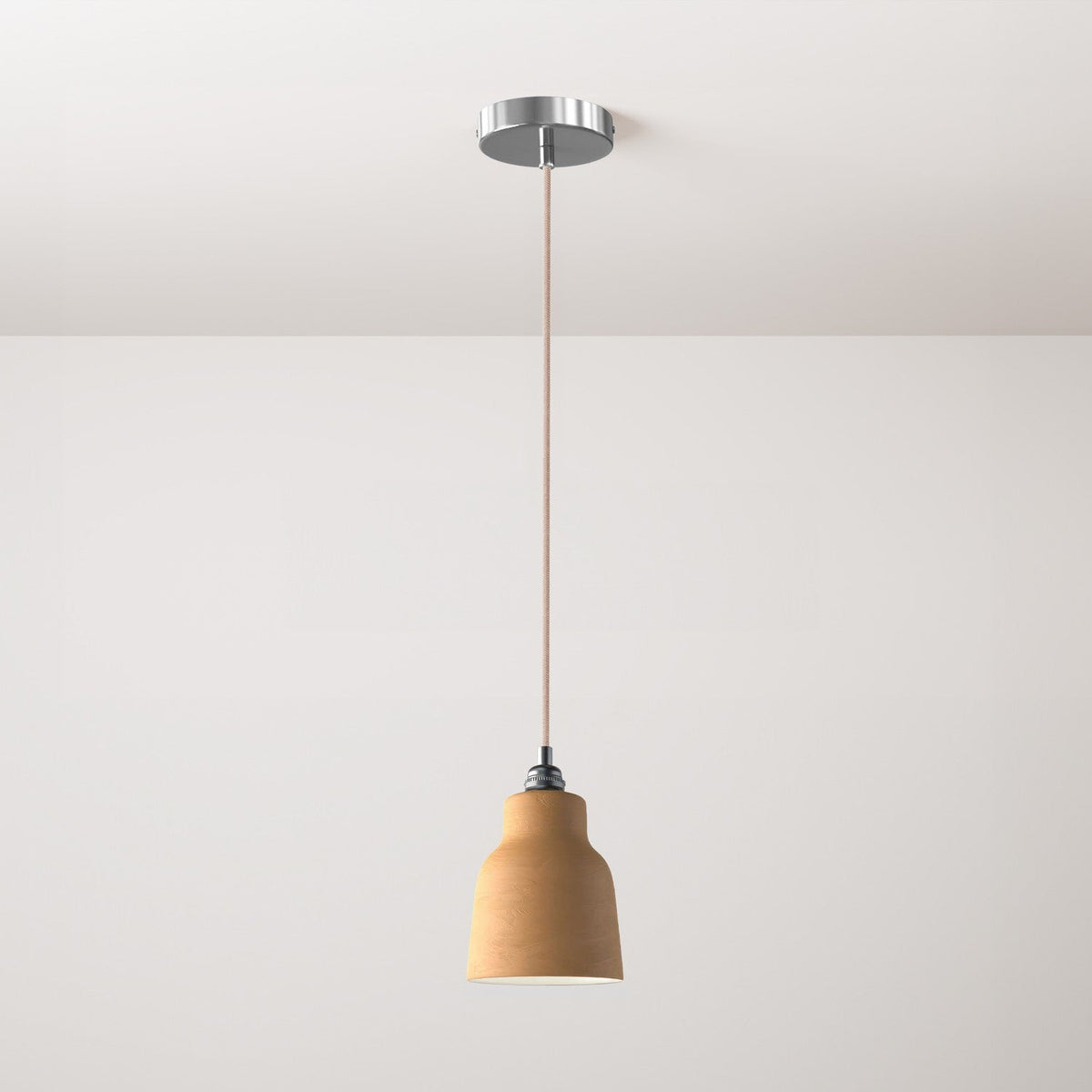Pendelleuchte komplett mit Textilkabel, Vaso-Schirm aus Keramik und Metall-Details – Gestreifte Terrakotta