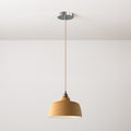 Pendelleuchte mit Textilkabel, Coppa-Keramikschirm und Metall-Details – Gestreiftes Terrakotta