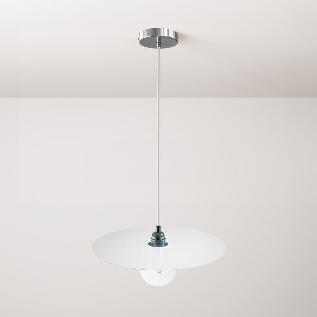 Pendelleuchte komplett mit Stoffkabel, Oversize-Schirm Ellepi und Metallelementen – Weiß