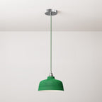 Pendelleuchte komplett mit Textilkabel, keramischem Coppa-Schirm und Metallteilen – Evergreen gestreift