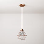 Komplette Pendelleuchte mit Textilkabel, Käfig-Lampenschirm Diamond und Metall-Details – Kupfer