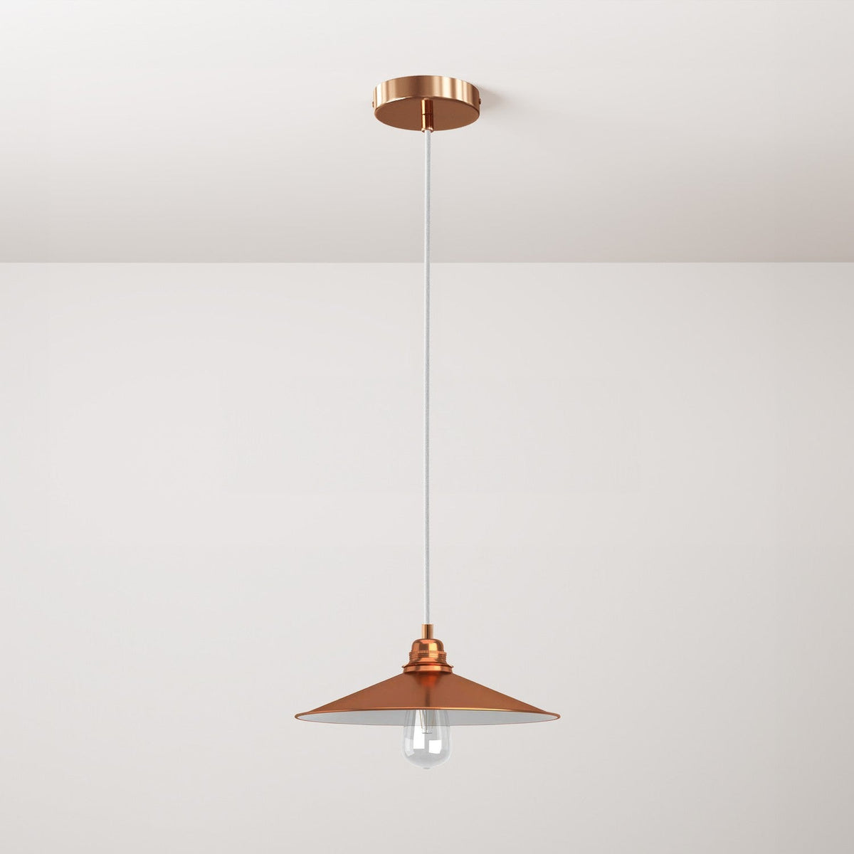 Pendelleuchte komplett mit Textilkabel, Swing-Schirm und Metall-Details – Kupfer