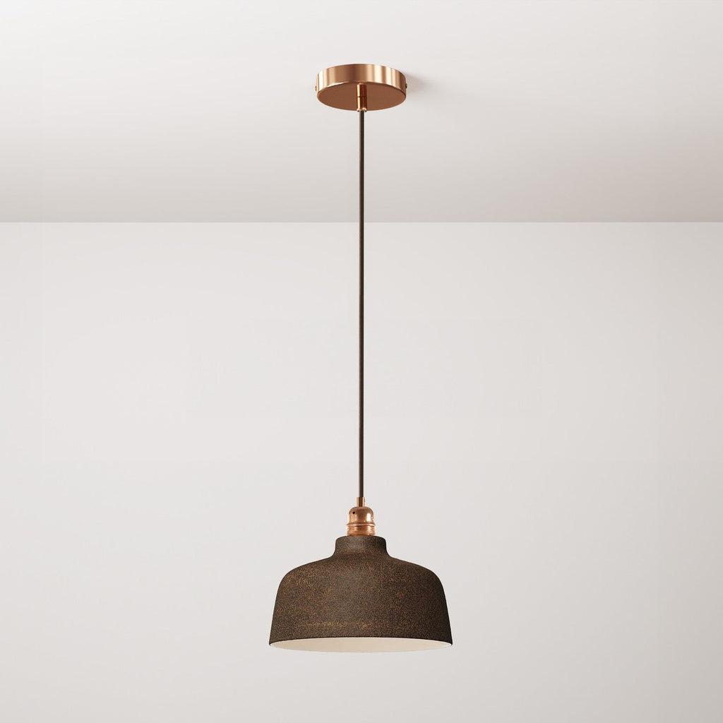 Hängeleuchte komplett mit Stoffkabel, Coppa-Keramikschirm und Metallveredelungen – Corten-Effekt