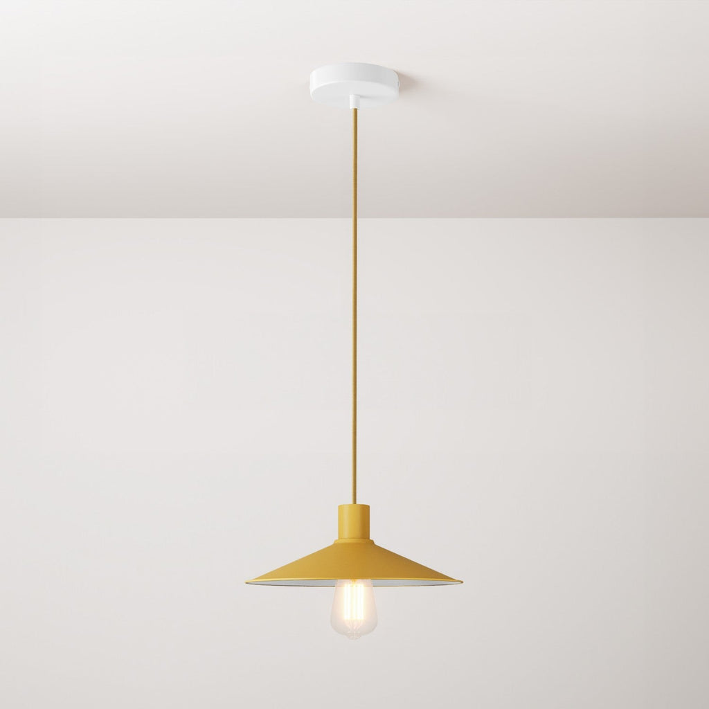Pendelleuchte komplett mit Textilkabel, Lampenschirm Swing Pastel und Metall-Details – Senfgelb