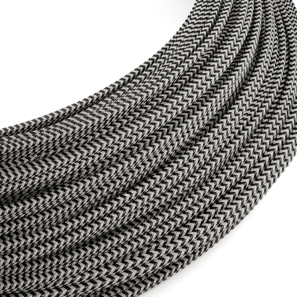 Extra-Low-Voltage-Textilkabel mit Stoffummantelung Zig Zag Weiß Schwarz RZ04