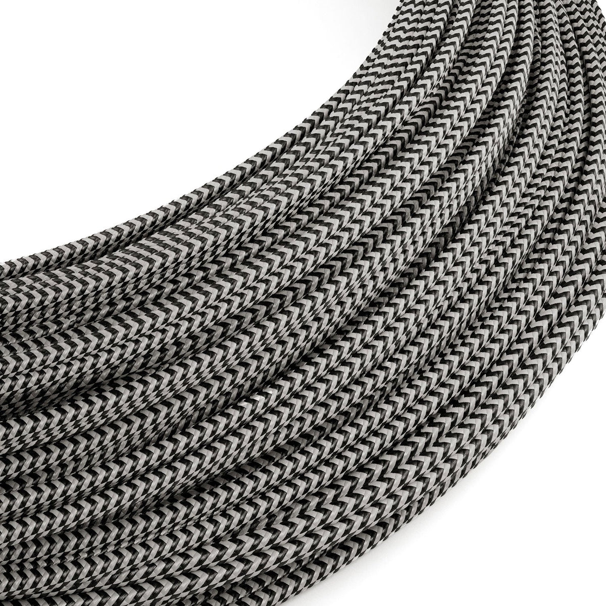 Extra-Low-Voltage-Textilkabel mit Stoffummantelung Zig Zag Weiß Schwarz RZ04