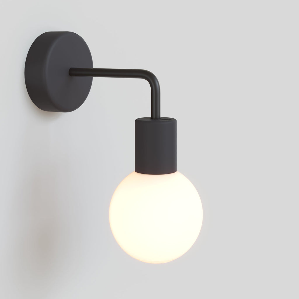 Außenwandleuchte Modulair IP65 mit L-Ausleger und kugelförmigem, bruchsicherem Unbreak-a-Ball-Lampenschirm - Schwarz