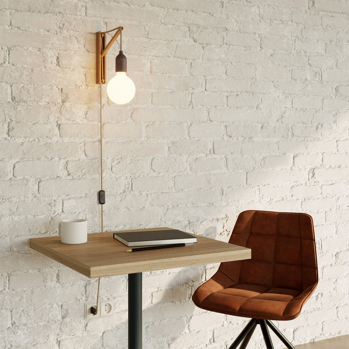 Wandleuchte aus Holz mit Zweipolstecker – Wengé-Effekt – Ansicht 2