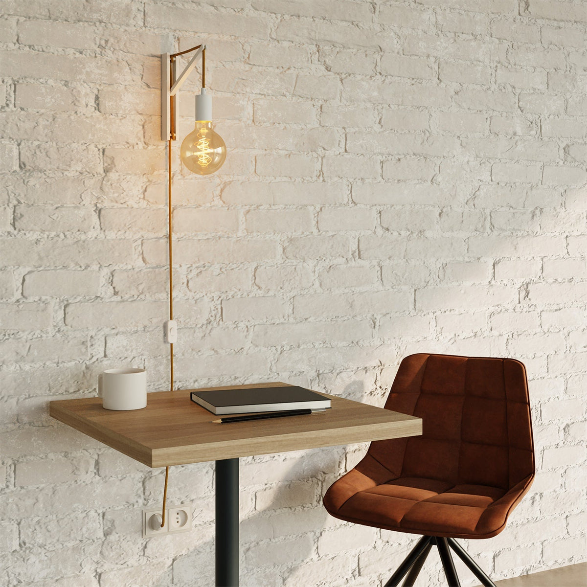 Wandleuchte aus Metall mit 2-poligem Stecker – Weiß – Ansicht 2