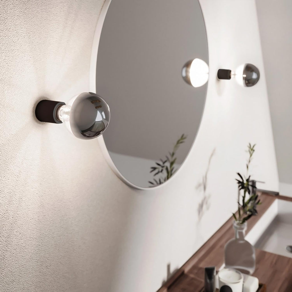 Wandlampe Schwarz mit sichtbarer Halbkugel-Glühbirne in Silber – Wasserdicht IP44 – IO – Ansicht 5
