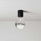 Wandlampe Schwarz mit sichtbarer Halbkugel-Glühbirne in Silber – Wasserdicht IP44 – IO